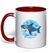Mug with a colored handle Happy shark red фото