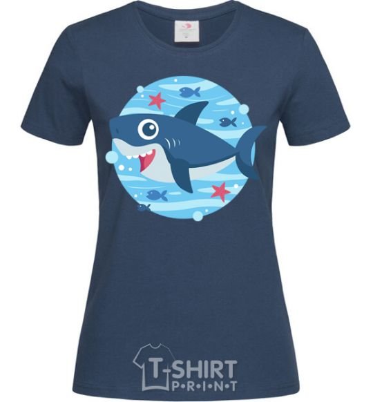 Women's T-shirt Happy shark navy-blue фото