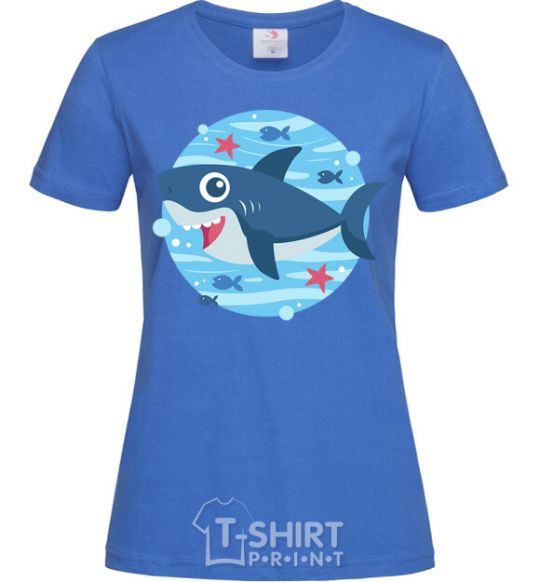 Women's T-shirt Happy shark royal-blue фото