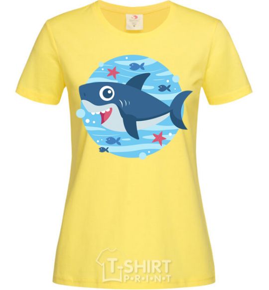 Women's T-shirt Happy shark cornsilk фото