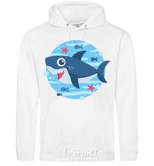 Men`s hoodie Happy shark White фото