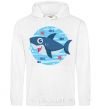 Men`s hoodie Happy shark White фото