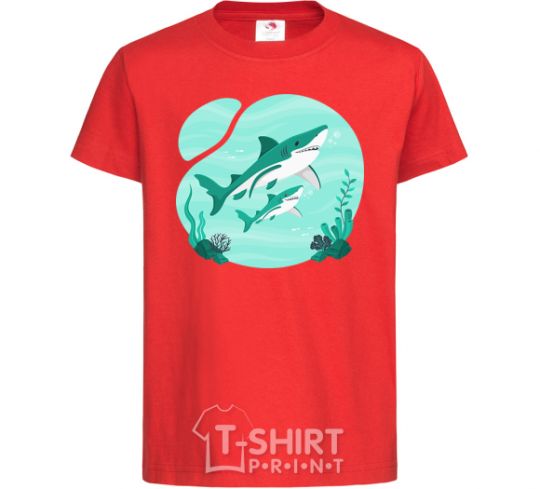 Kids T-shirt Turquoise sharks red фото