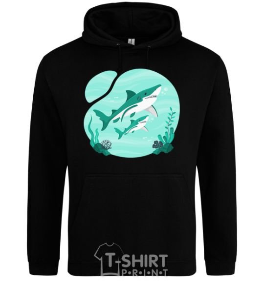 Men`s hoodie Turquoise sharks black фото