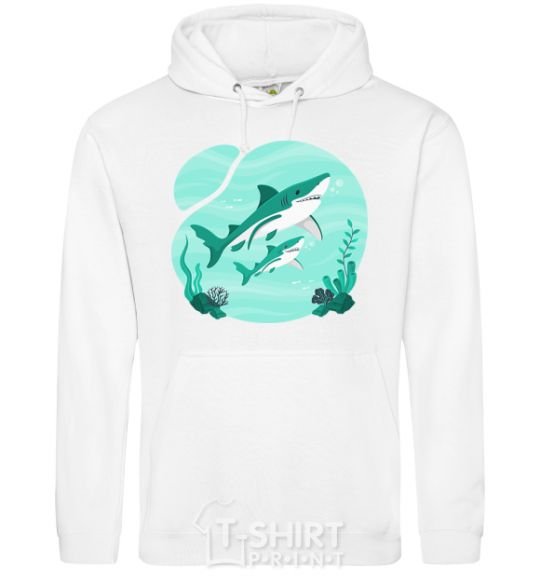 Men`s hoodie Turquoise sharks White фото