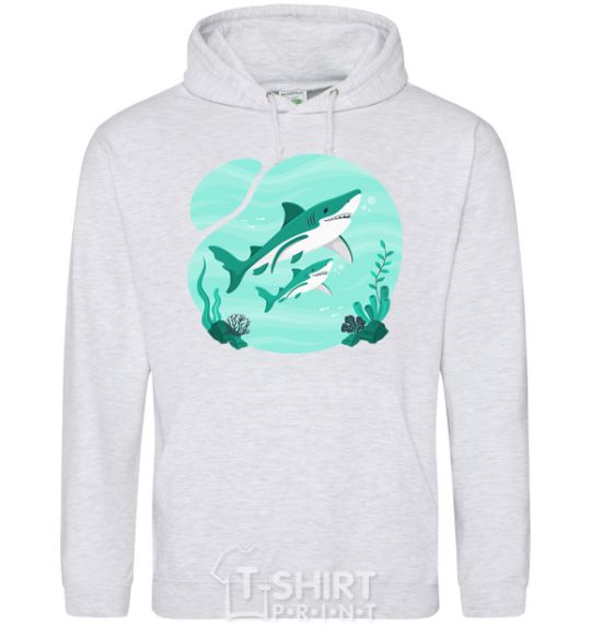 Men`s hoodie Turquoise sharks sport-grey фото