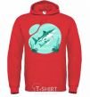 Men`s hoodie Turquoise sharks bright-red фото