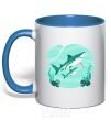 Mug with a colored handle Turquoise sharks royal-blue фото