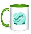 Mug with a colored handle Turquoise sharks kelly-green фото