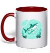 Mug with a colored handle Turquoise sharks red фото