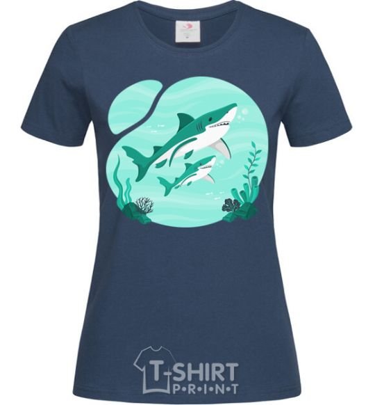 Women's T-shirt Turquoise sharks navy-blue фото