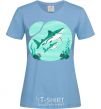 Women's T-shirt Turquoise sharks sky-blue фото