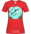 Women's T-shirt Turquoise sharks red фото