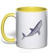 Mug with a colored handle Violet shark yellow фото