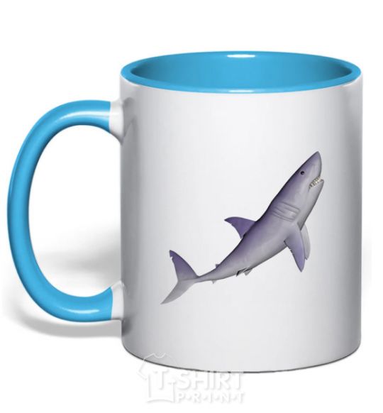 Mug with a colored handle Violet shark sky-blue фото