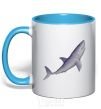 Mug with a colored handle Violet shark sky-blue фото