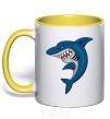 Mug with a colored handle Blue shark yellow фото