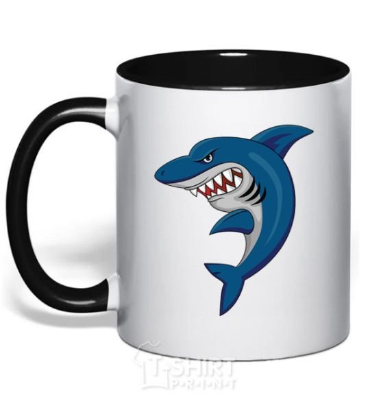 Mug with a colored handle Blue shark black фото