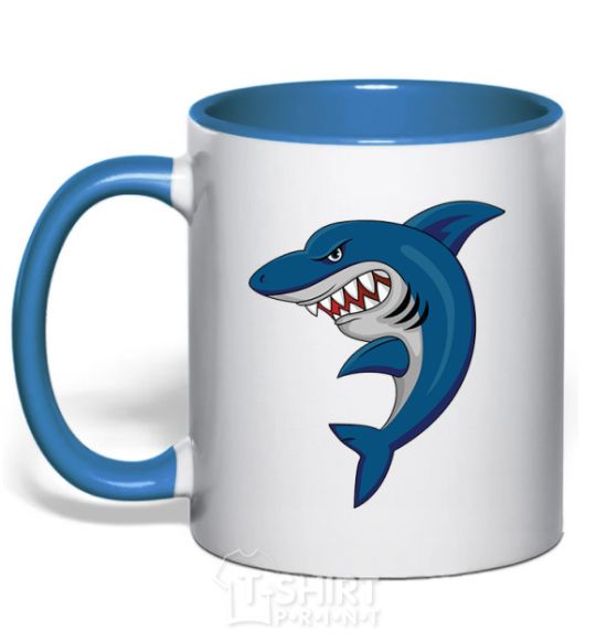 Mug with a colored handle Blue shark royal-blue фото