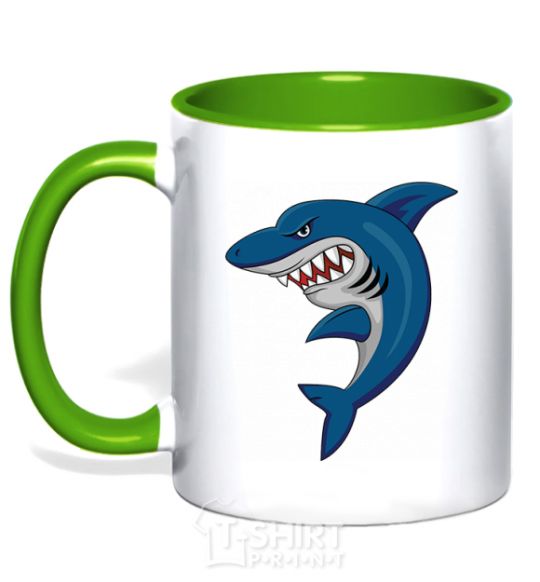 Mug with a colored handle Blue shark kelly-green фото