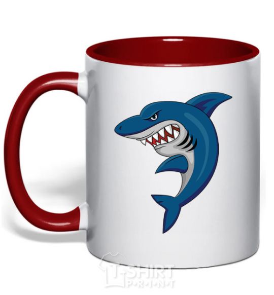 Mug with a colored handle Blue shark red фото