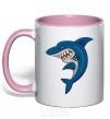 Mug with a colored handle Blue shark light-pink фото