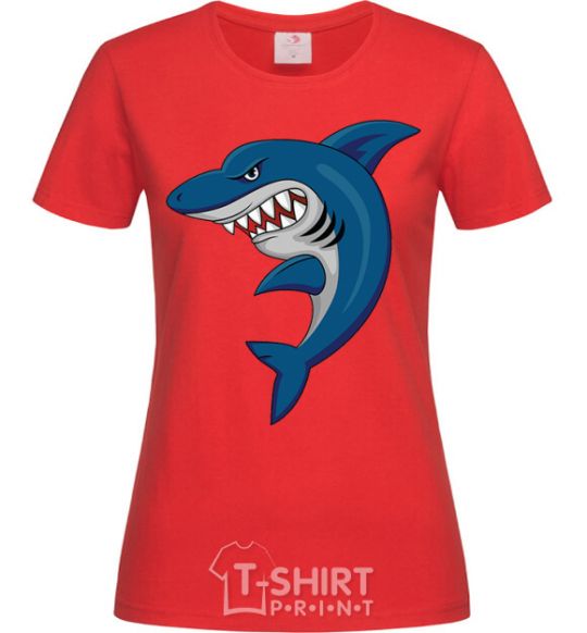 Women's T-shirt Blue shark red фото