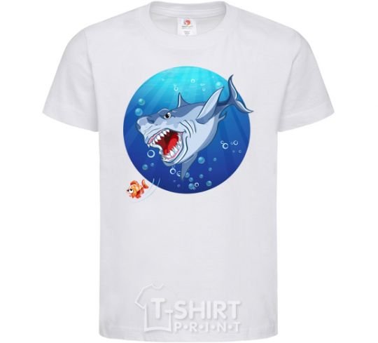 Kids T-shirt A shark and a fish White фото