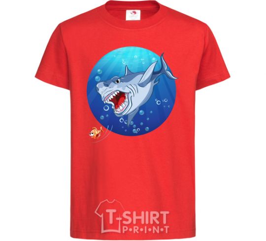 Kids T-shirt A shark and a fish red фото