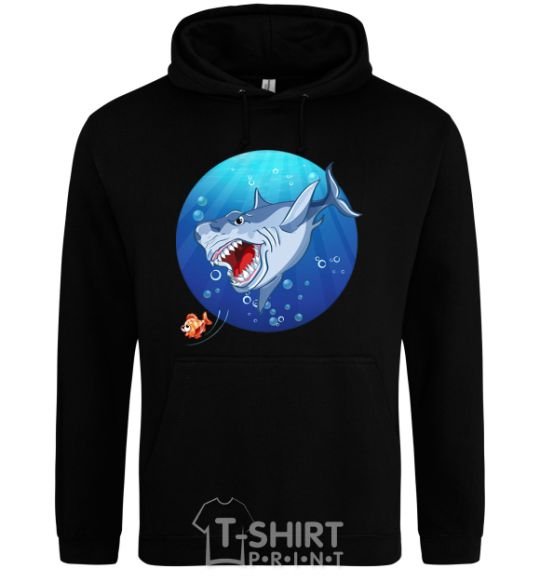 Men`s hoodie A shark and a fish black фото