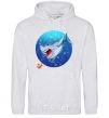Men`s hoodie A shark and a fish sport-grey фото