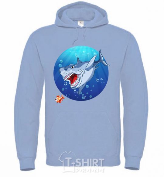 Men`s hoodie A shark and a fish sky-blue фото