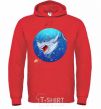 Men`s hoodie A shark and a fish bright-red фото