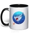 Mug with a colored handle A shark and a fish black фото