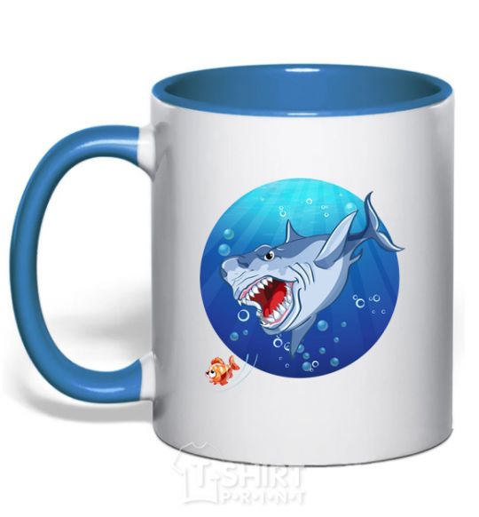 Mug with a colored handle A shark and a fish royal-blue фото