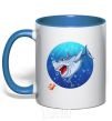 Mug with a colored handle A shark and a fish royal-blue фото