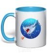 Mug with a colored handle A shark and a fish sky-blue фото