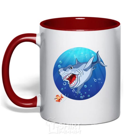 Mug with a colored handle A shark and a fish red фото