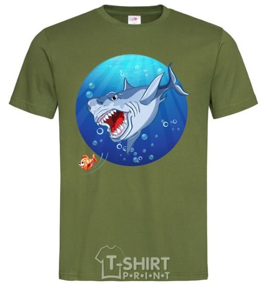Мужская футболка Акула и рыба Оливковый фото