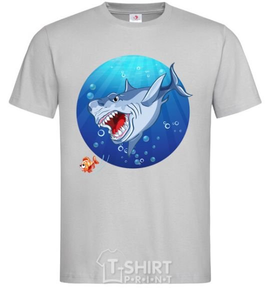 Men's T-Shirt A shark and a fish grey фото
