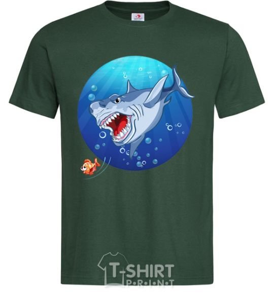 Men's T-Shirt A shark and a fish bottle-green фото