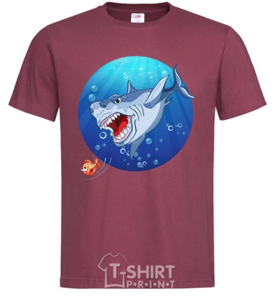 Men's T-Shirt A shark and a fish burgundy фото