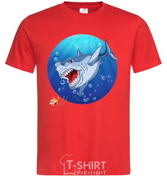 Men's T-Shirt A shark and a fish red фото