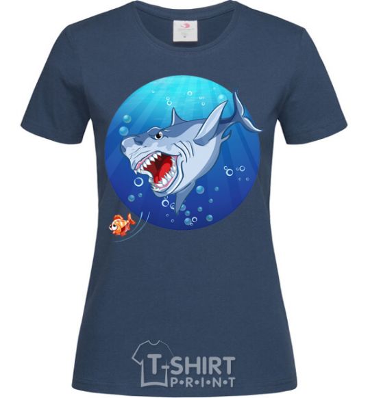 Women's T-shirt A shark and a fish navy-blue фото