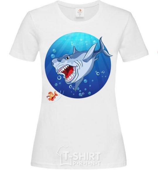 Women's T-shirt A shark and a fish White фото