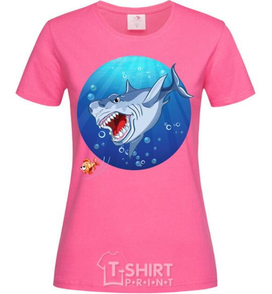 Женская футболка Акула и рыба Ярко-розовый фото