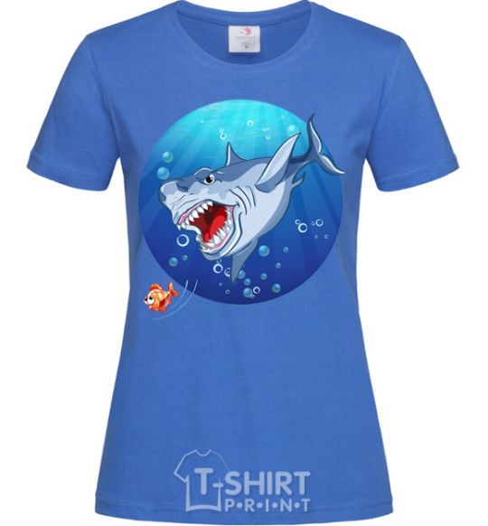 Women's T-shirt A shark and a fish royal-blue фото