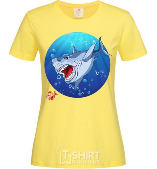 Women's T-shirt A shark and a fish cornsilk фото