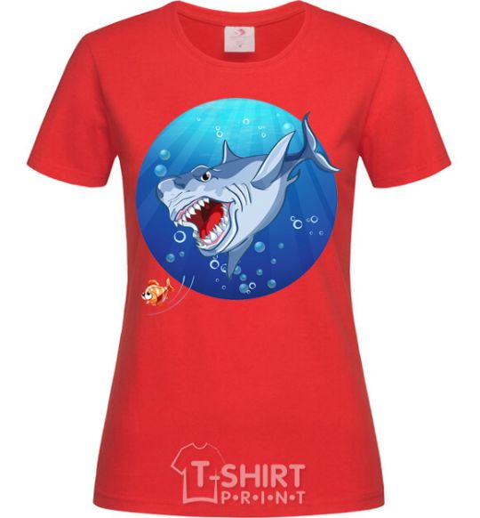 Women's T-shirt A shark and a fish red фото
