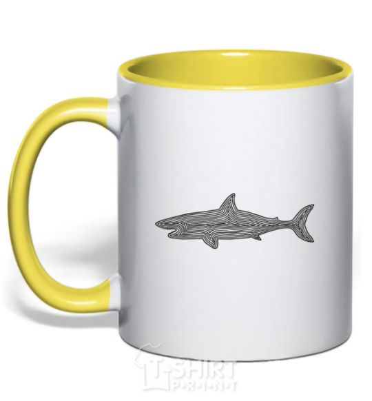 Mug with a colored handle Shark shapes line yellow фото